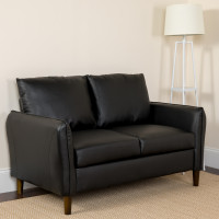 Flash Furniture BT-S8373-LV-BK-GG Milton Park Upholstered Plush Pillow Back Loveseat in Black Leather